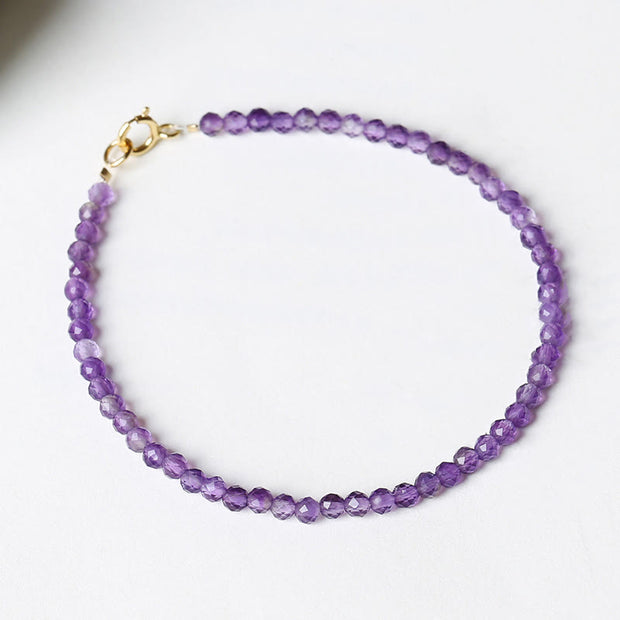 Buddha Stones 3mm Natural Amethyst Ultra-thin Beads 14k Gold Plated Copper Spiritual Awareness Bracelet Bracelet BS 3mm Amethyst(Wrist Circumference: 15cm)