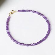 Buddha Stones 3mm Natural Amethyst Ultra-thin Beads 14k Gold Plated Copper Spiritual Awareness Bracelet Bracelet BS 2mm Amethyst(Wrist Circumference: 15cm)