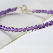 Buddha Stones 3mm Natural Amethyst Ultra-thin Beads 14k Gold Plated Copper Spiritual Awareness Bracelet Bracelet BS 10