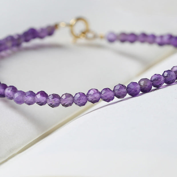 Buddha Stones 3mm Natural Amethyst Ultra-thin Beads 14k Gold Plated Copper Spiritual Awareness Bracelet