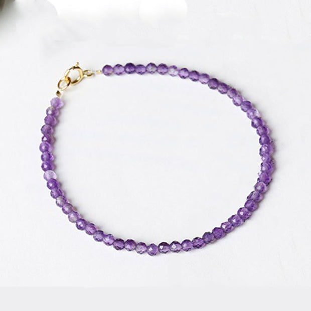 Buddha Stones 3mm Natural Amethyst Ultra-thin Beads 14k Gold Plated Copper Spiritual Awareness Bracelet Bracelet BS 3