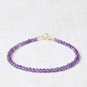 Buddha Stones 3mm Natural Amethyst Ultra-thin Beads 14k Gold Plated Copper Spiritual Awareness Bracelet Bracelet BS 3mm Amethyst(Wrist Circumference: 14cm)