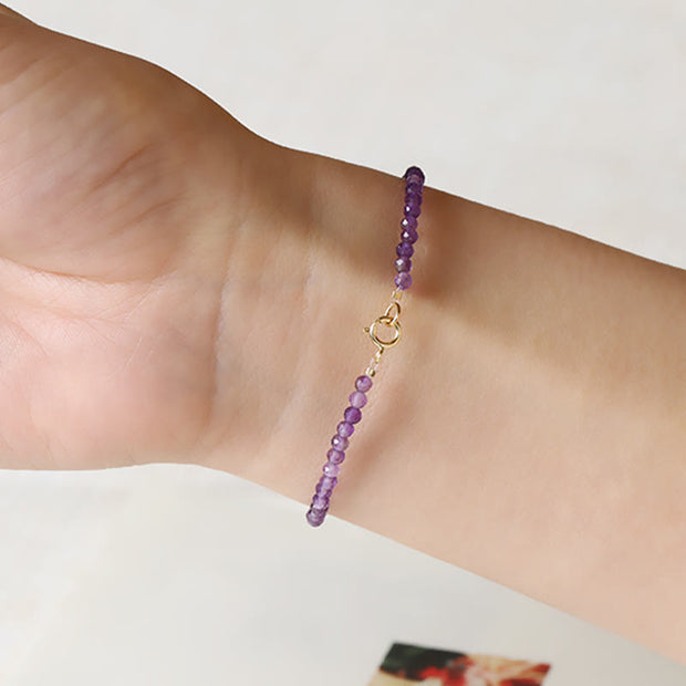 Buddha Stones 3mm Natural Amethyst Ultra-thin Beads 14k Gold Plated Copper Spiritual Awareness Bracelet Bracelet BS 7