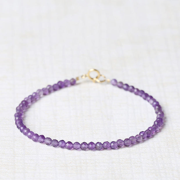 Buddha Stones 3mm Natural Amethyst Ultra-thin Beads 14k Gold Plated Copper Spiritual Awareness Bracelet