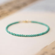 Buddha Stones 2mm Turquoise Ultra-thin Beads 14k Gold Plated Copper Wisdom Bracelet Bracelet BS 2mm Turquoise+Extension Chain