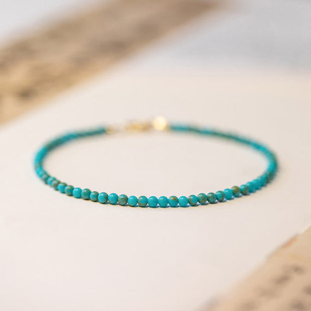 Buddha Stones 2mm Turquoise Ultra-thin Beads 14k Gold Plated Copper Wisdom Bracelet Bracelet BS 2mm Turquoise+Extension Chain-Optimized