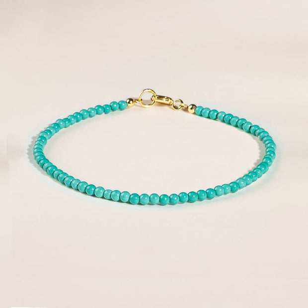 Buddha Stones 2mm Turquoise Ultra-thin Beads 14k Gold Plated Copper Wisdom Bracelet Bracelet BS 4