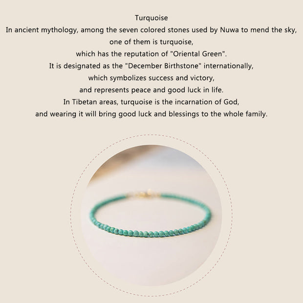 Buddha Stones 2mm Turquoise Ultra-thin Beads 14k Gold Plated Copper Wisdom Bracelet