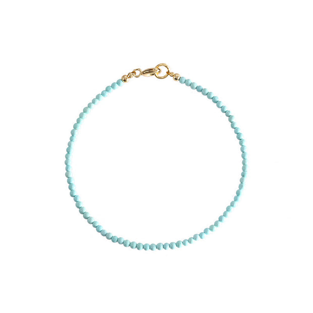 Buddha Stones 2mm Turquoise Ultra-thin Beads 14k Gold Plated Copper Wisdom Bracelet