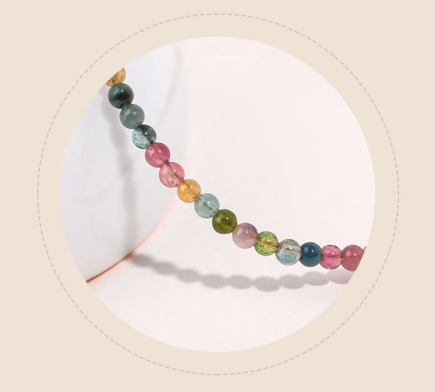 Buddha Stones 2mm Multicolor Tourmaline Ultra-thin Beads 14k Gold Plated Copper Wisdom Bracelet Bracelet BS 3