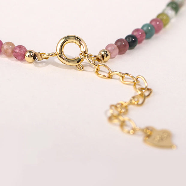 Buddha Stones 2mm Multicolor Tourmaline Ultra-thin Beads 14k Gold Plated Copper Wisdom Bracelet Bracelet BS 4