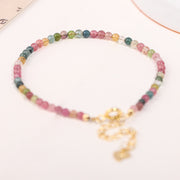 Buddha Stones 2mm Multicolor Tourmaline Ultra-thin Beads 14k Gold Plated Copper Wisdom Bracelet