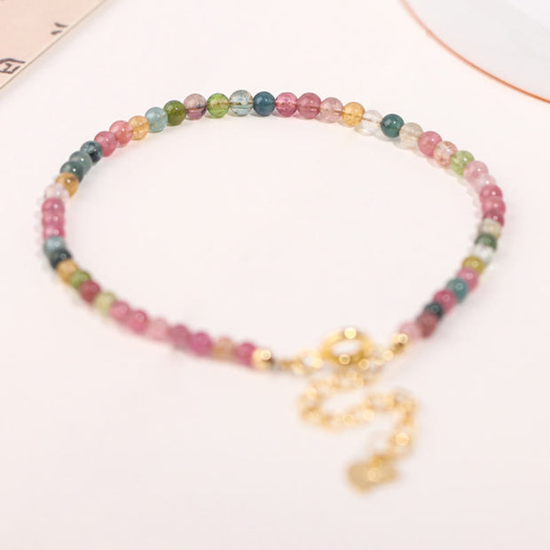 Buddha Stones 2mm Multicolor Tourmaline Ultra-thin Beads 14k Gold Plated Copper Wisdom Bracelet Bracelet BS 2