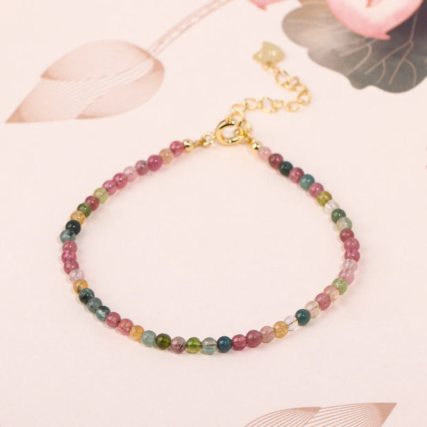 Buddha Stones 2mm Multicolor Tourmaline Ultra-thin Beads 14k Gold Plated Copper Wisdom Bracelet