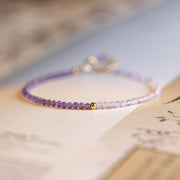 Buddha Stones 2.5mm Natural Amethyst Ultra-thin Beads 14k Gold Plated Copper Inner Peace Bracelet Bracelet BS 2.5mm Faceted Amethyst(Wrist Circumference: 14-16cm)