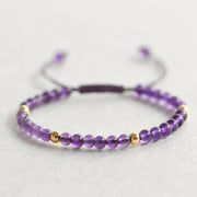 Buddha Stones 4mm Handmade Natural Amethyst 14k Gold Plated Copper Beads Braided String Relieves Stress Bracelet Bracelet BS 4mm Amethyst(Wrist Circumference: 15-18cm)