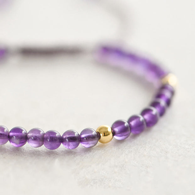 Buddha Stones 4mm Handmade Natural Amethyst 14k Gold Plated Copper Beads Braided String Relieves Stress Bracelet Bracelet BS 3