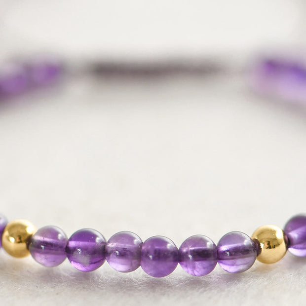 Buddha Stones 4mm Handmade Natural Amethyst 14k Gold Plated Copper Beads Braided String Relieves Stress Bracelet Bracelet BS 8