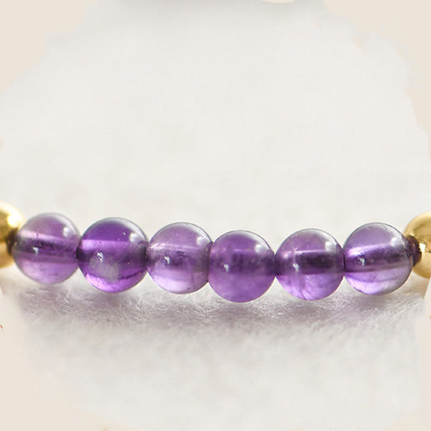 Buddha Stones 4mm Handmade Natural Amethyst 14k Gold Plated Copper Beads Braided String Relieves Stress Bracelet Bracelet BS 4