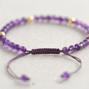 Buddha Stones 4mm Handmade Natural Amethyst 14k Gold Plated Copper Beads Braided String Relieves Stress Bracelet Bracelet BS 1