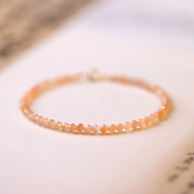 Buddha Stones 3mm Sun Stone Ultra-thin Beads 14k Gold Plated Copper Wealth Bracelet Bracelet BS 3mm Faceted Sun Stone(Wrist Circumference: 15cm)