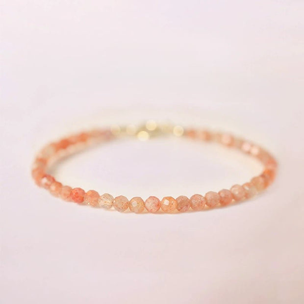 Buddha Stones 3mm Sun Stone Ultra-thin Beads 14k Gold Plated Copper Wealth Bracelet Bracelet BS 3mm Faceted Sun Stone(Wrist Circumference: 14cm)