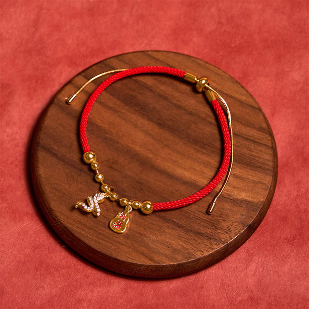 Buddha Stones Handmade Red String Fu Character Year Of The Snake Protection Braided Bracelet