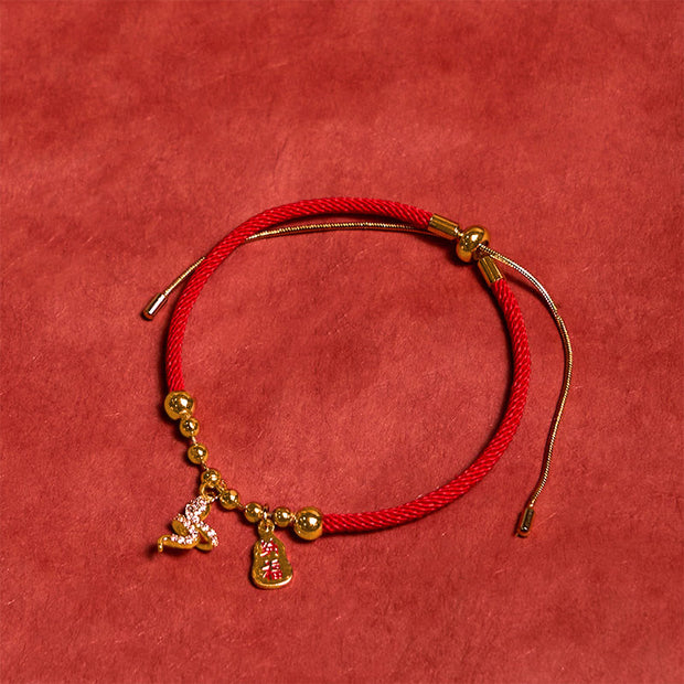 Buddha Stones Handmade Red String Fu Character Year Of The Snake Protection Braided Bracelet