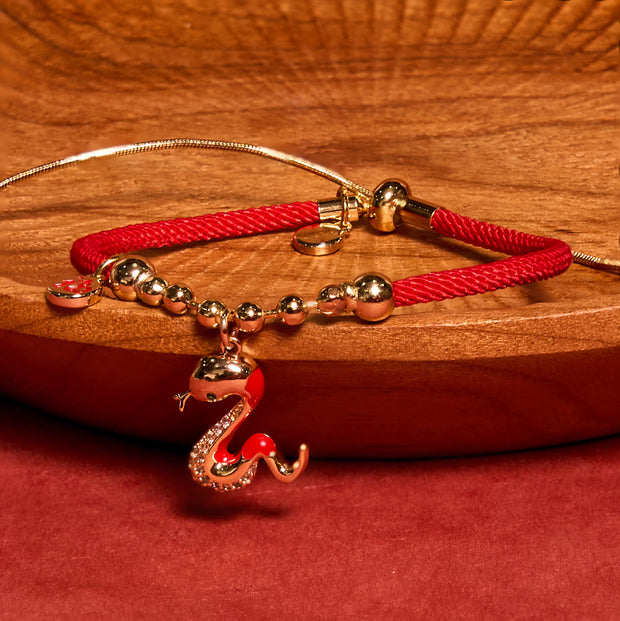 Buddha Stones Red String Fu Character Copper Snake Year Of The Snake Protection Braided Bracelet