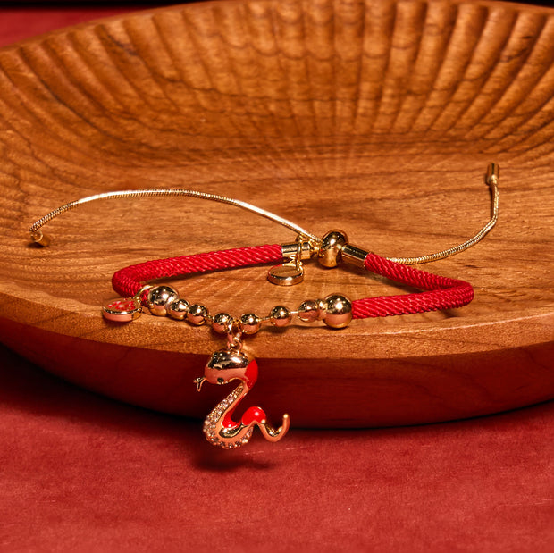 Buddha Stones Red String Fu Character Copper Snake Year Of The Snake Protection Braided Bracelet