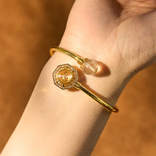 Buddha Stones Rutilated Quartz Copper Brass Rotatable Windmill Feng Sheng Shui Qi Courage Bracelet Bangle