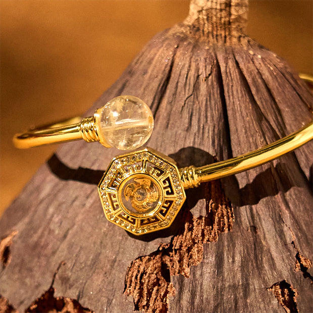 FREE Today: Auspiciousness and Balance Rutilated Quartz Copper Brass Rotatable Windmill Feng Sheng Shui Qi Bracelet Bangle