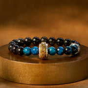 Buddha Stones Silver Sheen Obsidian Blue Tiger Eye Om Mani Padme Hum Protection Bracelet