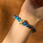 Buddha Stones Silver Sheen Obsidian Blue Tiger Eye Om Mani Padme Hum Protection Bracelet