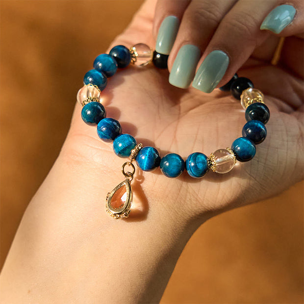 FREE Today: Positive and Healing Blue Tiger Eye White Crystal Water Drop Bracelet