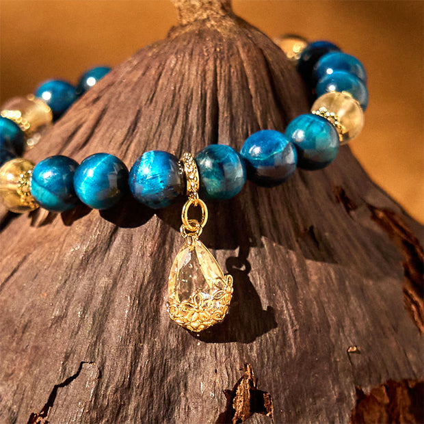 FREE Today: Positive and Healing Blue Tiger Eye White Crystal Water Drop Bracelet