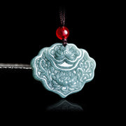 FREE Today: Luck New Beginning Lotus Pattern Carved Jade Necklace Rope Pendant