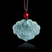 Buddha Stones Lotus Pattern Carved Jade Abundance Prosperity Necklace Rope Pendant Necklaces & Pendants BS 1