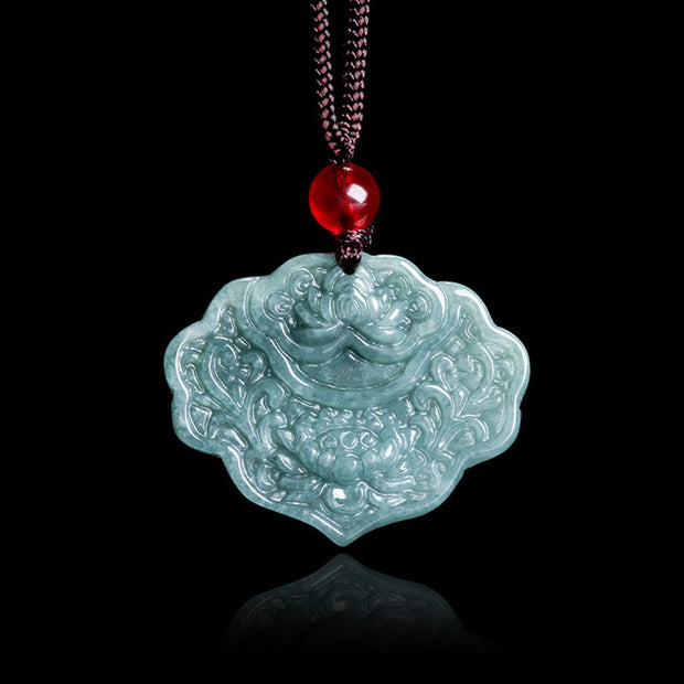 FREE Today: Luck New Beginning Lotus Pattern Carved Jade Necklace Rope Pendant