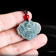 FREE Today: Luck New Beginning Lotus Pattern Carved Jade Necklace Rope Pendant