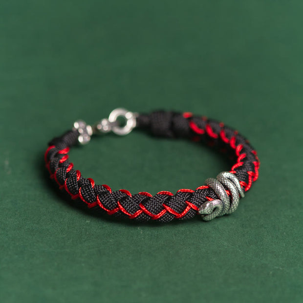 Buddha Stones Year of the Snake 999 Sterling Silver String Protection Braided Bracelet Bracelet BS Red&Black Rope 21cm