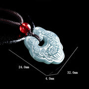 Buddha Stones Lotus Carved Jade Ruyi Abundance Prosperity Abundance Necklace Pendant Necklaces & Pendants BS 2