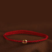 Buddha Stones 999 Gold Small Peace Buckle Red String Protection Luck Braided Bracelet Anklet Bracelet Anklet BS 11