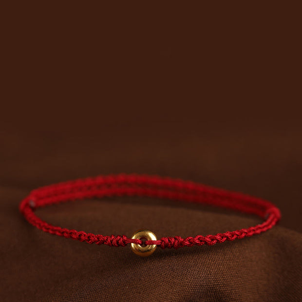 Buddha Stones 999 Gold Small Peace Buckle Red String Protection Luck Braided Bracelet Anklet Bracelet Anklet BS 11