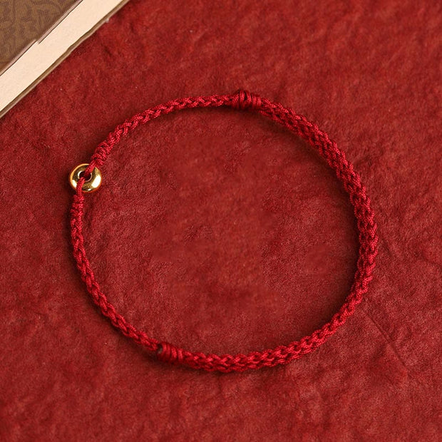 Buddha Stones 999 Gold Small Peace Buckle Red String Protection Luck Braided Bracelet Anklet Bracelet Anklet BS 3