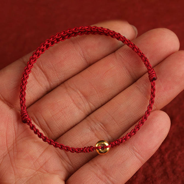 Buddha Stones 999 Gold Small Peace Buckle Red String Protection Luck Braided Bracelet Anklet Bracelet Anklet BS 17