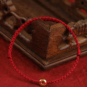 Buddha Stones 999 Gold Small Peace Buckle Red String Protection Luck Braided Bracelet Anklet Bracelet Anklet BS 999 Gold Anklet(Circumference 19-23cm)