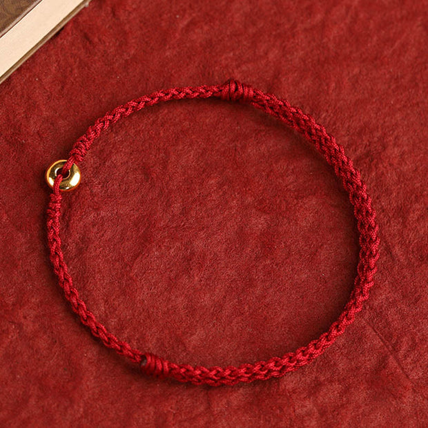 Buddha Stones 999 Gold Small Peace Buckle Red String Protection Luck Braided Bracelet Anklet Bracelet Anklet BS 13