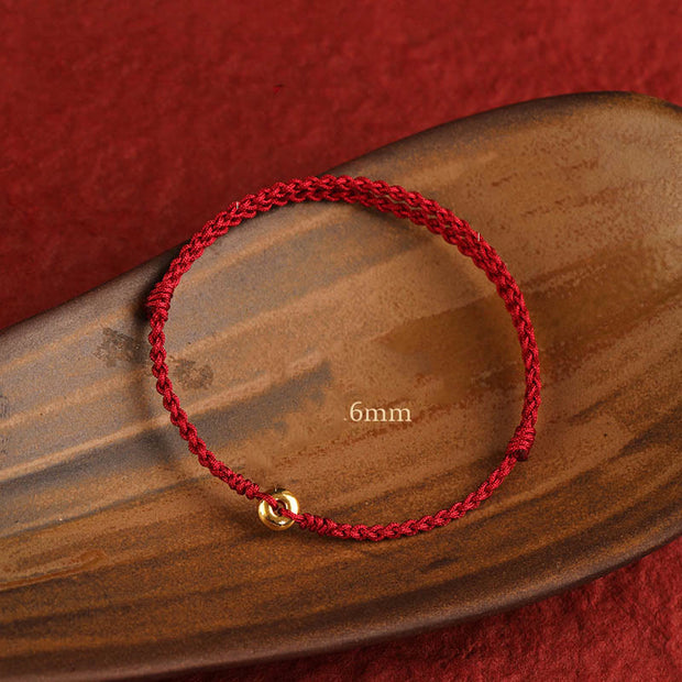 Buddha Stones 999 Gold Small Peace Buckle Red String Protection Luck Braided Bracelet Anklet