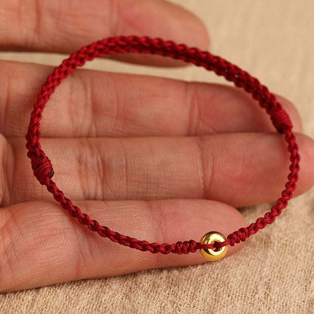 Buddha Stones 999 Gold Small Peace Buckle Red String Protection Luck Braided Bracelet Anklet Bracelet Anklet BS 16